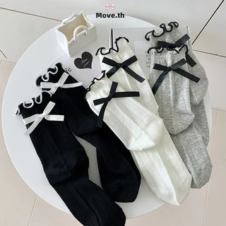 ในไทย-พร้อมส่ง✨ถุงเท้าJK Bowknotลูกไม้ น่ารักหวาน Insสไตล์เกาหลี นักเรียนสำหรับผู้หญิง ความยืดหยุ่นสูง Lolita-Move