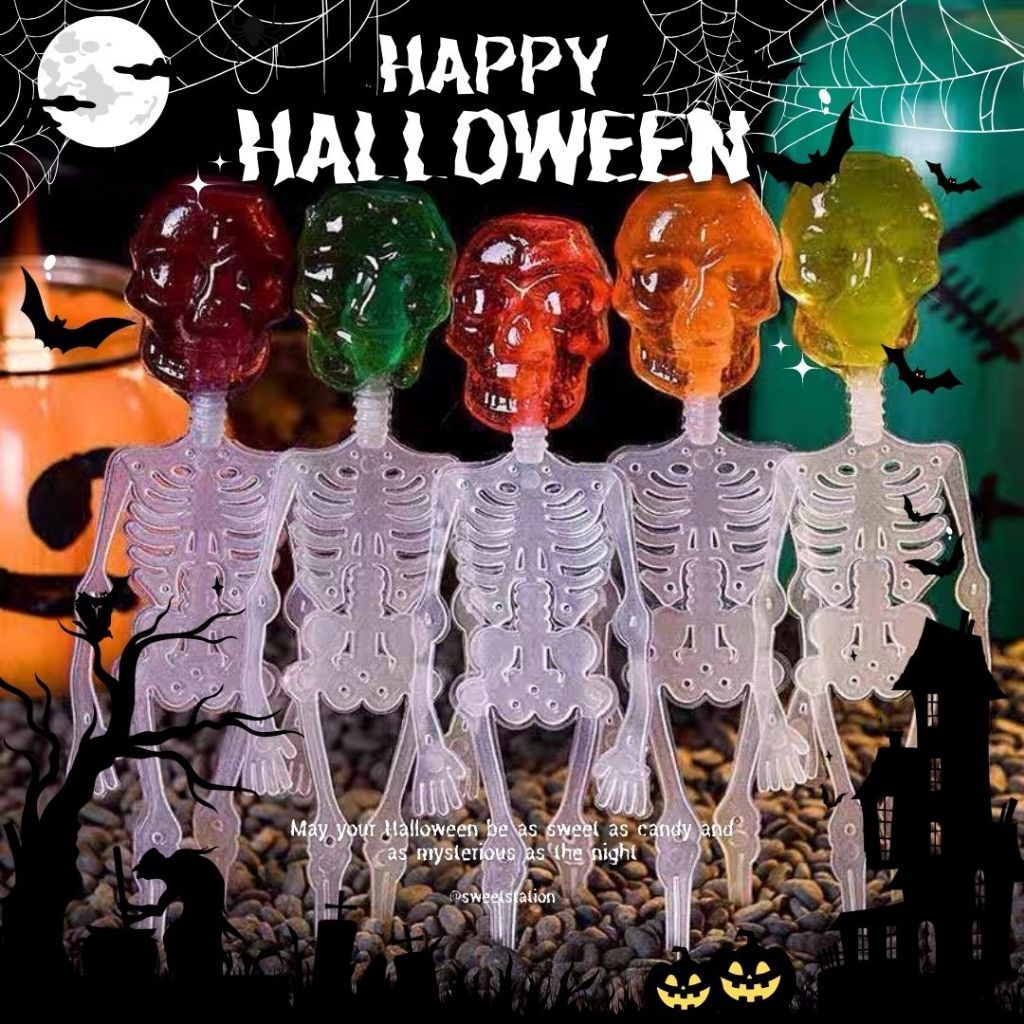 [1กล่อง/30ชิ้น] อมยิ้ม รูปโครงกระดูก Halloween lollipop เรืองแสง ขนมฮาโลวีน ขนมเทศกาล อร่อย หวาน สนุก พร้อมส่ง
