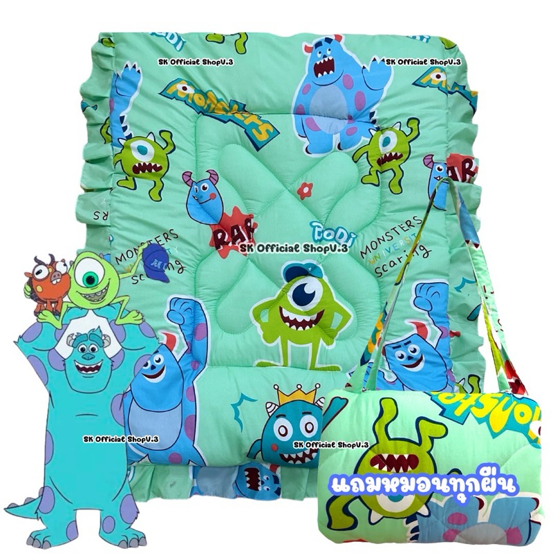 ที่นอนเด็กอนุบาลพร้อมสายสะพาย มีหมอนในตัว สายรัดแบบแปะตีนตุ๊กแก