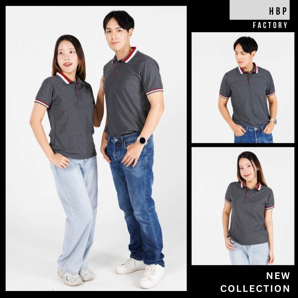 เสื้อโปโลสีเทาท็อปเข้มขลิบขาวเลือดหมู  แขนจั้ม ไม่มีกระเป๋า  ไม่ยืด ไม่ย้วย คงทน ไม่เสียทรง แม้ซักบ่อย  ราคาสุดคุ้ม