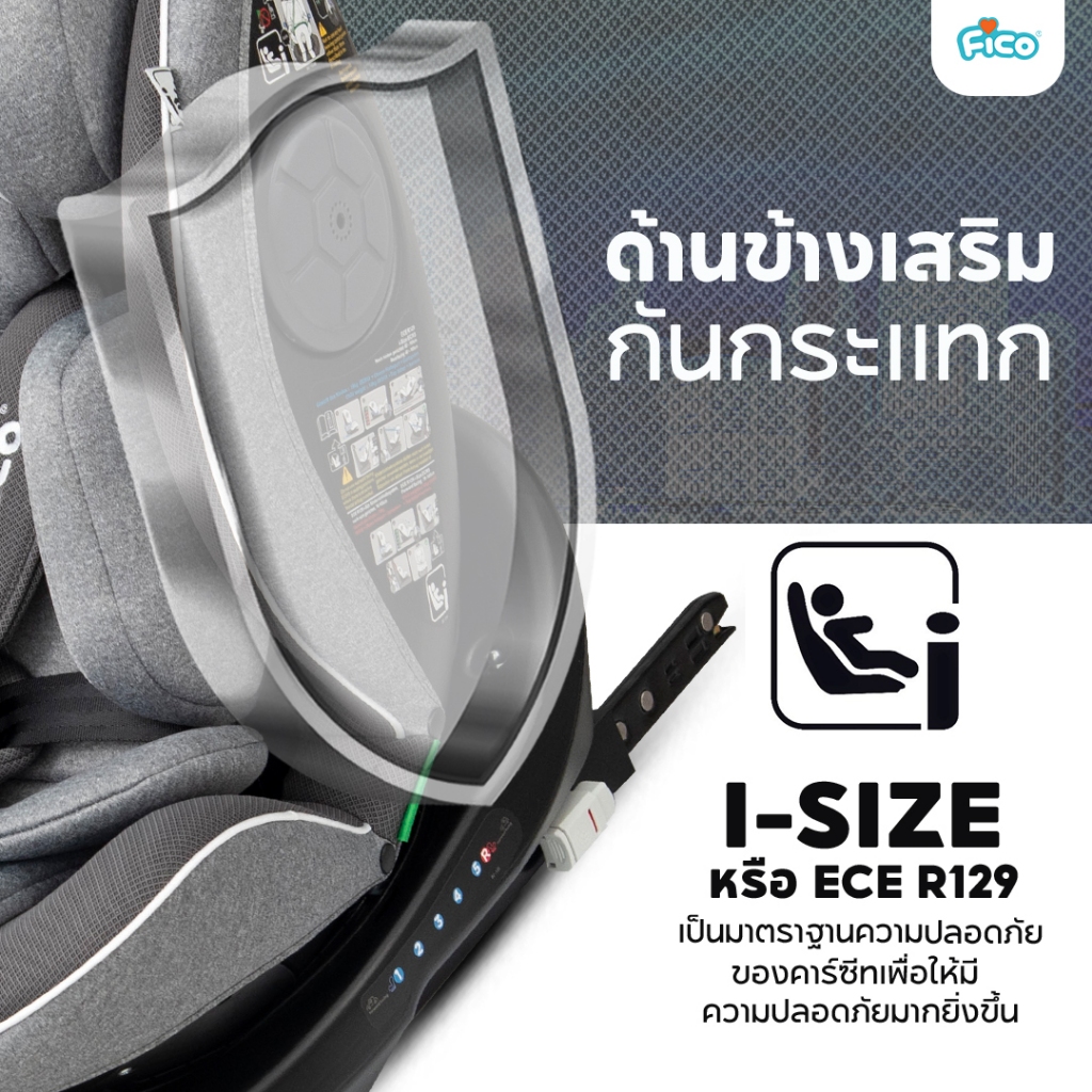 ซื้อครั้งเดียวจบ !! Fico คาร์ซีส I-size หมุนได้ 360 องศา รุ่น CC05+ สำหรับเด็กแรกเกิด - 12 ปี มาตราฐาน R129 - รูปที่ 7