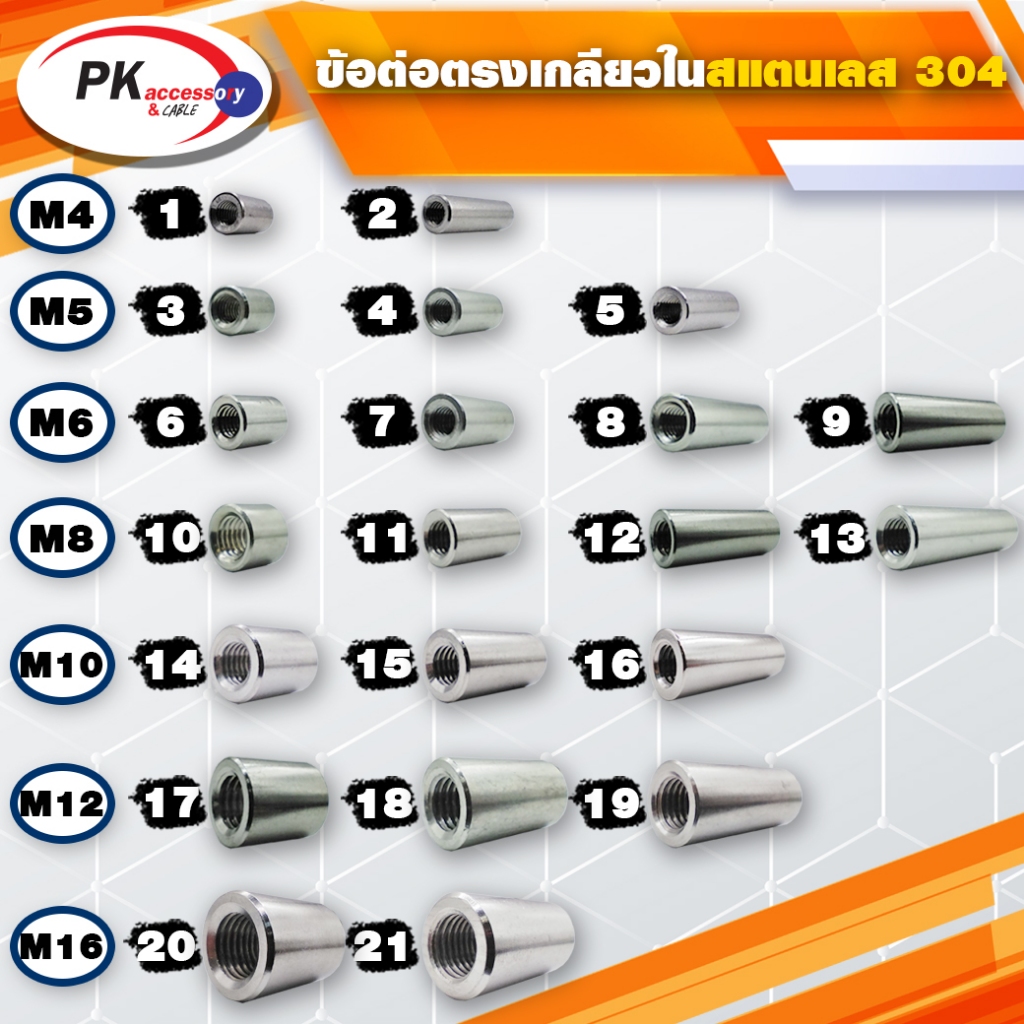 ข้อต่อตรงเกลียวใน สแตนเลส304 ขนาด M4-6 ราคาต่อชิ้น