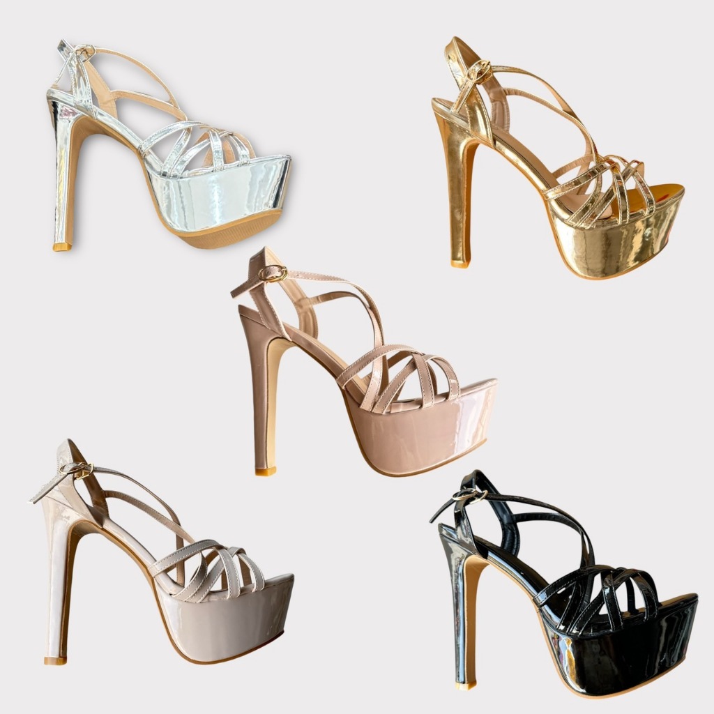 (รุ่นหน้ากว้าง) รองเท้าไซส์ใหญ่ W882-1 (Size 35-44) รองเท้าส้นสูง 6 นิ้ว เสริมส้นหน้าสวมสานๆ (เหมาะกับคนเท้าอวบ อูม บาน)