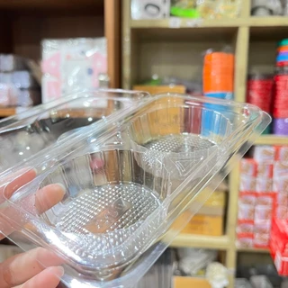 FF-22 กล่องปุยฝ้าย 2 ช่องล็อค แพ็ค 50 ใบ กล่องใส กล่องขมเบเกอรี่ เค้กกล้วยหอม ซาลาเปา ขนมปุยฝ้าย มัฟฟิน ใส่3217-3219ได้