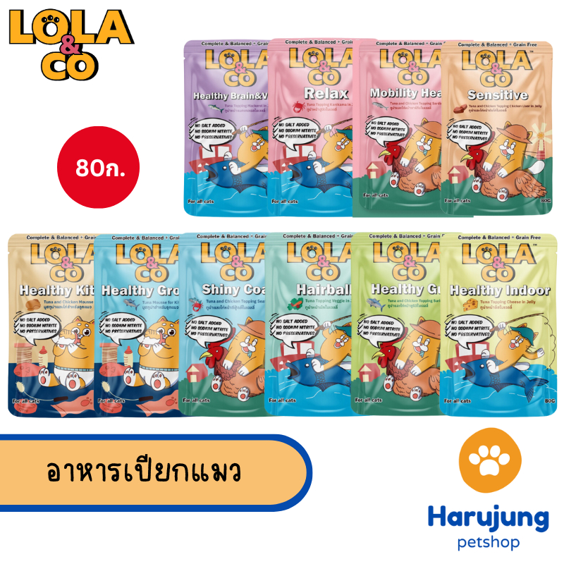 Lola&Co อาหารเปียกแมว สูตร Complete & Balanced เกรนฟรี ไม่เติมเกลือ ขนาด 80 กรัม