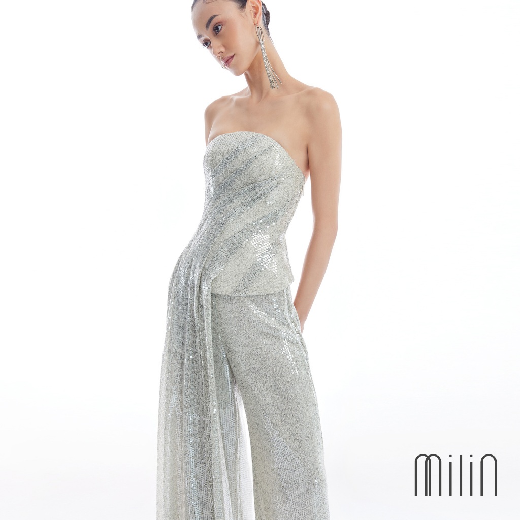 [MILIN] Spiral Curved neckline Draped Tube Top with Long Panel เสื้อเกาะอกทรงคอโค้งจับจีบแต่งชายยาว / 46