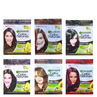 Garnier Color Naturals การ์นิเย่ คัลเลอร์ แนทเชอรัลส์ ครีมเปลี่ยนสีผม ปิดผมขาว ไม่มีแอมโมเนีย แบบซอง