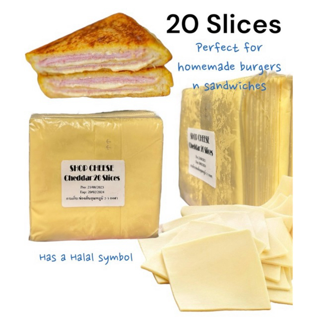 Cheddar 20 slices สำหรับเบอร์เกอร์และแซนด์วิช Royal Vicroria