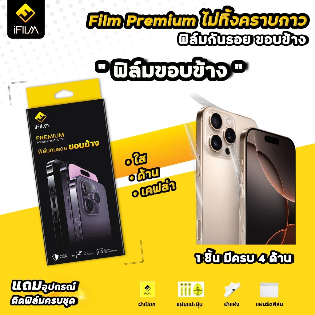 iFilm ฟิล์มกันรอยขอบข้าง iPhone 17 Pro Max / 16 / 15 / 14 / 13 / 12 thumbnail 3