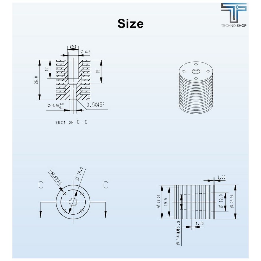 TRIANGLELAB V6DM Heatsink Compatible with V6 heatbreak threaded M7x1mm V6 Heat block FOR VORON 3D