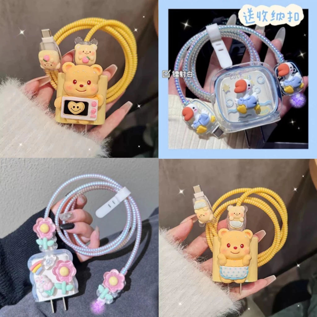 🚚พร้อมส่ง🚚 18W/20W ( 1เซ็ท5ชิ้น )ชุดแต่งสายชาร์จลายการ์ตูน เคสหัวชาร์จ ชุดถนอมสายชาร์จการ์ตูนน่ารักๆ thumbnail 4