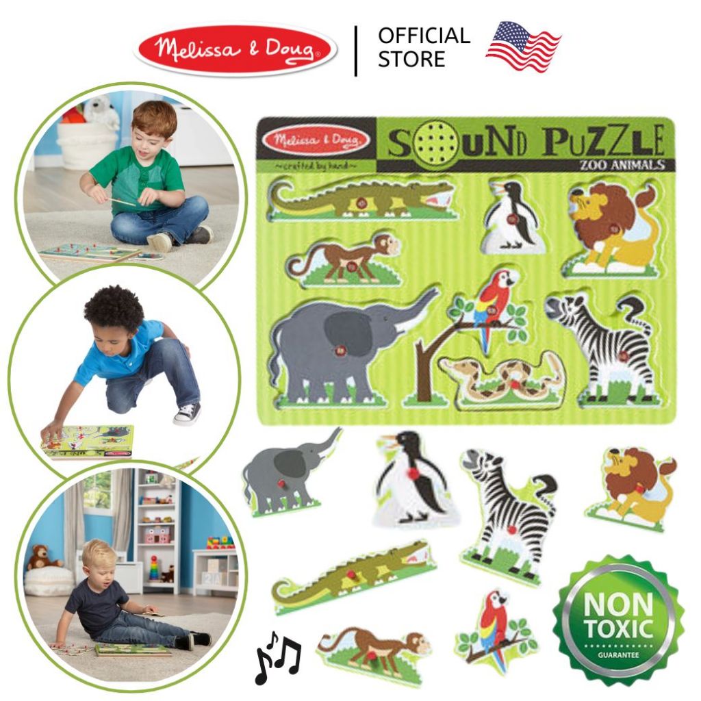 (ของแท้ USA) จิ๊กซอว์หมุด มีเสียง สวนสัตว์ Melissa & Doug Sound Puzzle Zoo จิ๊กซอว์ จิ๊กซอว์เด็ก 727