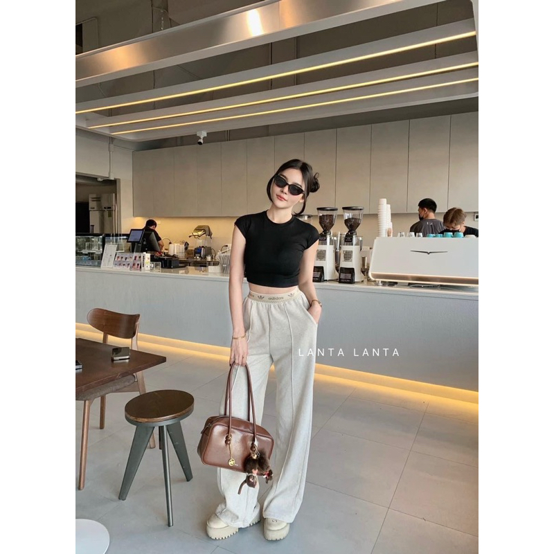 Phapassz - Set เสื้อคอปเเขนล้ำผ้ายูนิโคล่เนื้อดี มาพร้อมขายาวผ้านำเข้า แต่งขอบยางสวยๆ #Lanta