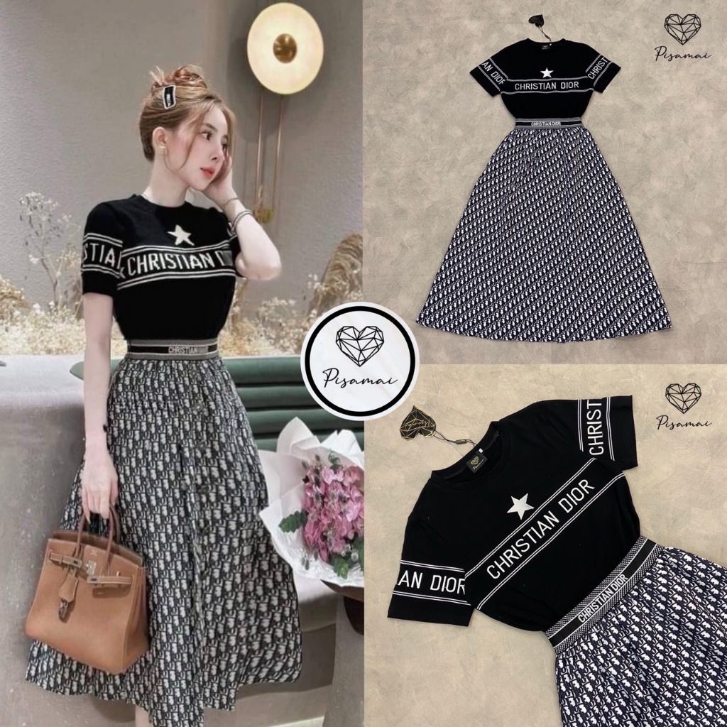 Pisamai(พิศมัย) เซ็ตเสื้อยืดคอกลมสีดำสกรีนลายอักษร