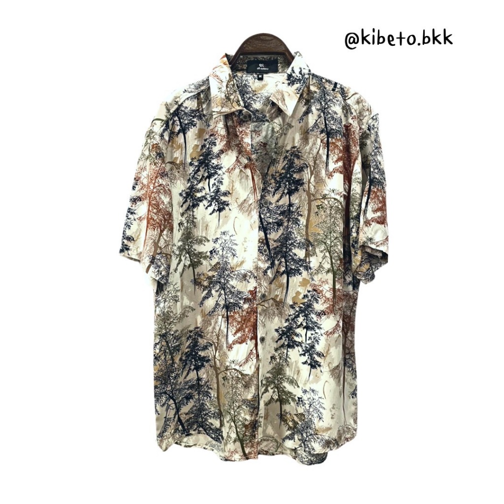 kibeto เสื้อฮาวาย ลายป่าสีน้ำตาล ผ้าสปันเรยอน เนื้อนิ่ม ใส่สบาย
