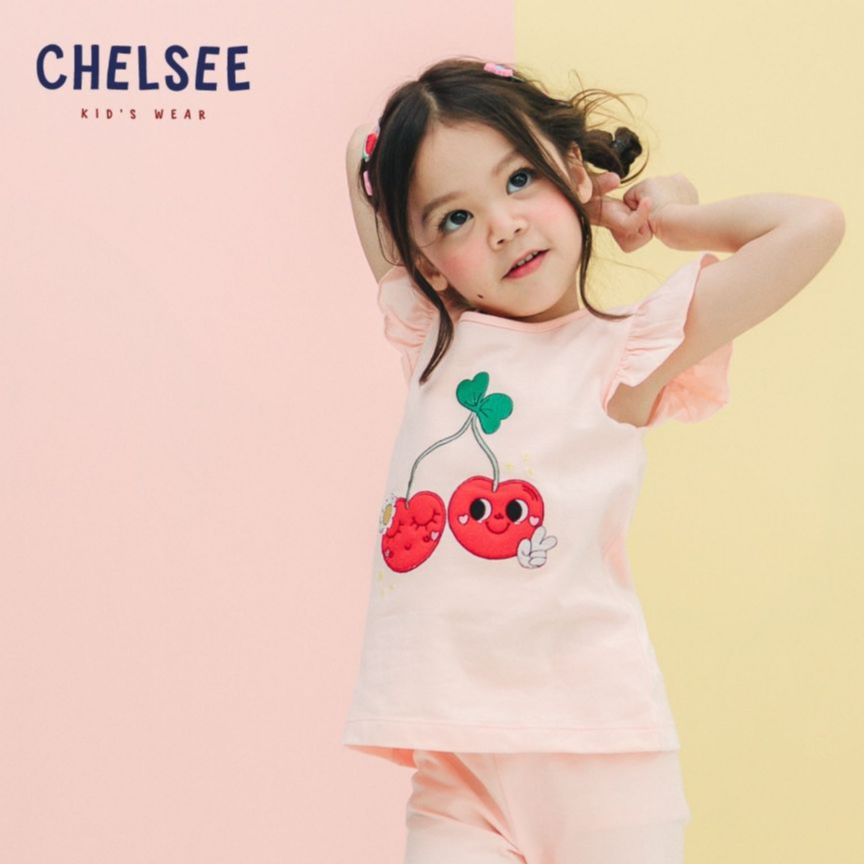 Chelsee تيشيرت بنات قطن بنقش كرز وأكمام مكشكشة — صورة 2