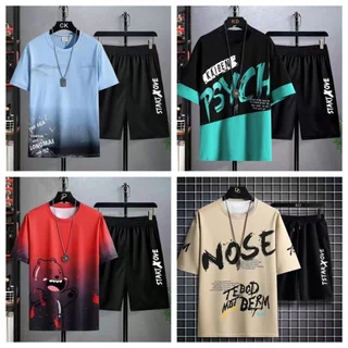 【ส่งเร็วพิเศษ】ชุดแฟชั่นชาย ชุดกางเกงขาสั้นเสื้อยืดผู้ชาย เสื้อผ้ายืด สวมใส่สบายใส่แล้วดูผอม Men's T-shirts Sets ผ้านุ่ม