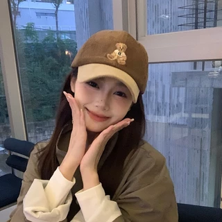 พร้อมส่ง หมวกแก๊ปสไตล์เกาหลี ผ้าลูกฟูก งานปักหมี🐻TEDDY CAP