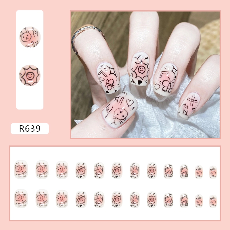 CICI ร้านไทย 【R639】พร้อมส่ง เล็บปลอมสีเจล24ชิ้น เล็บปลอมสำเร็จรูป ใหม่เล็บปลอมกันน้ำ