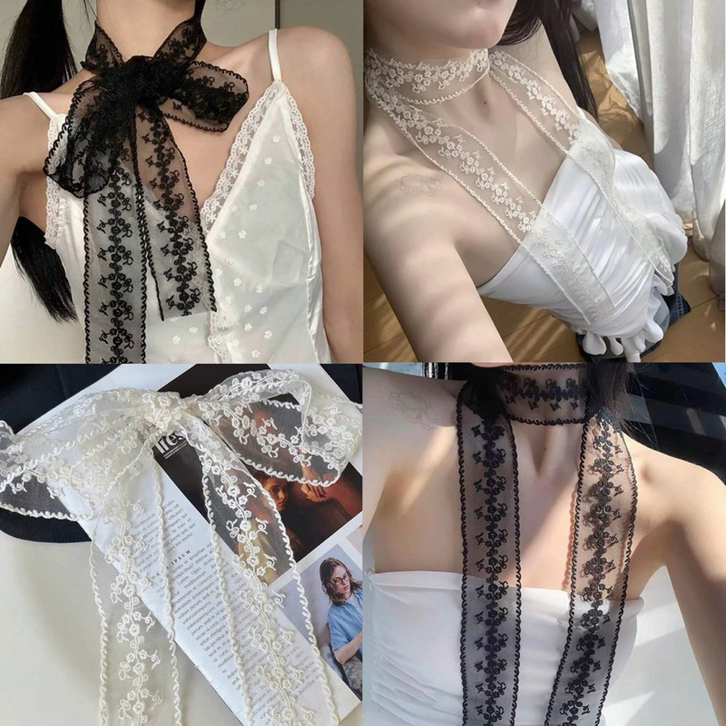 พร้อมส่ง สร้อยคอผ้าลูกไม้ ผ้าพันคอลูกไม้ ผ้าผูกผมลูกไม้