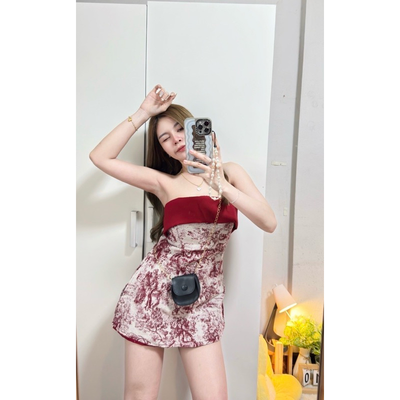 Roseshop เซท 3 ชิ้น เกาะอกผ้าทอ ลายสวย มาพร้อมกางเกงขาสั้นพร้อมกระเป๋า ทรงฮิตต