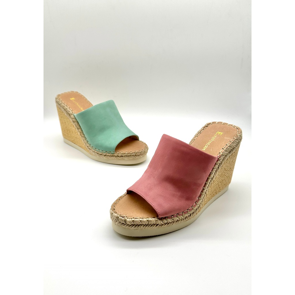 Eastman High Heels Wedge Sandals, Green/Pink