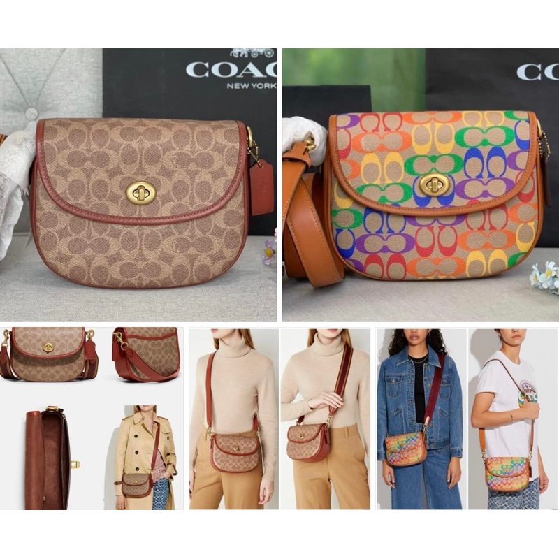 รับประกันแท้ Coach Willow Saddle Bag Signature Canvas CA093 CA101