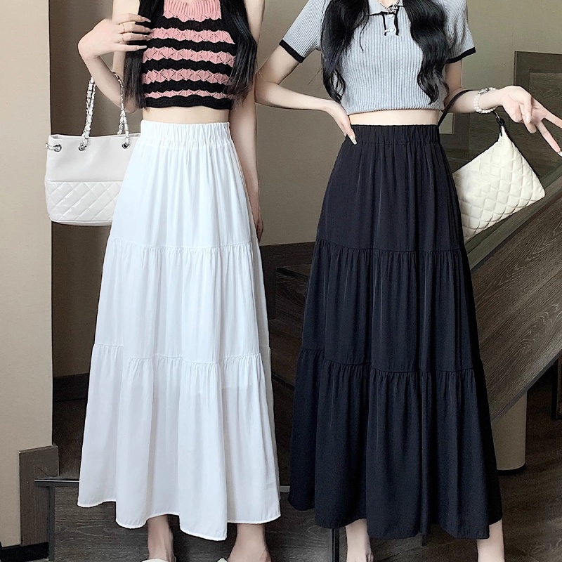 สินค้าพร้อมส่ง กระโปรงยาวผ้าไหมอิตาลีมีซับในเอวยางยืด A4356