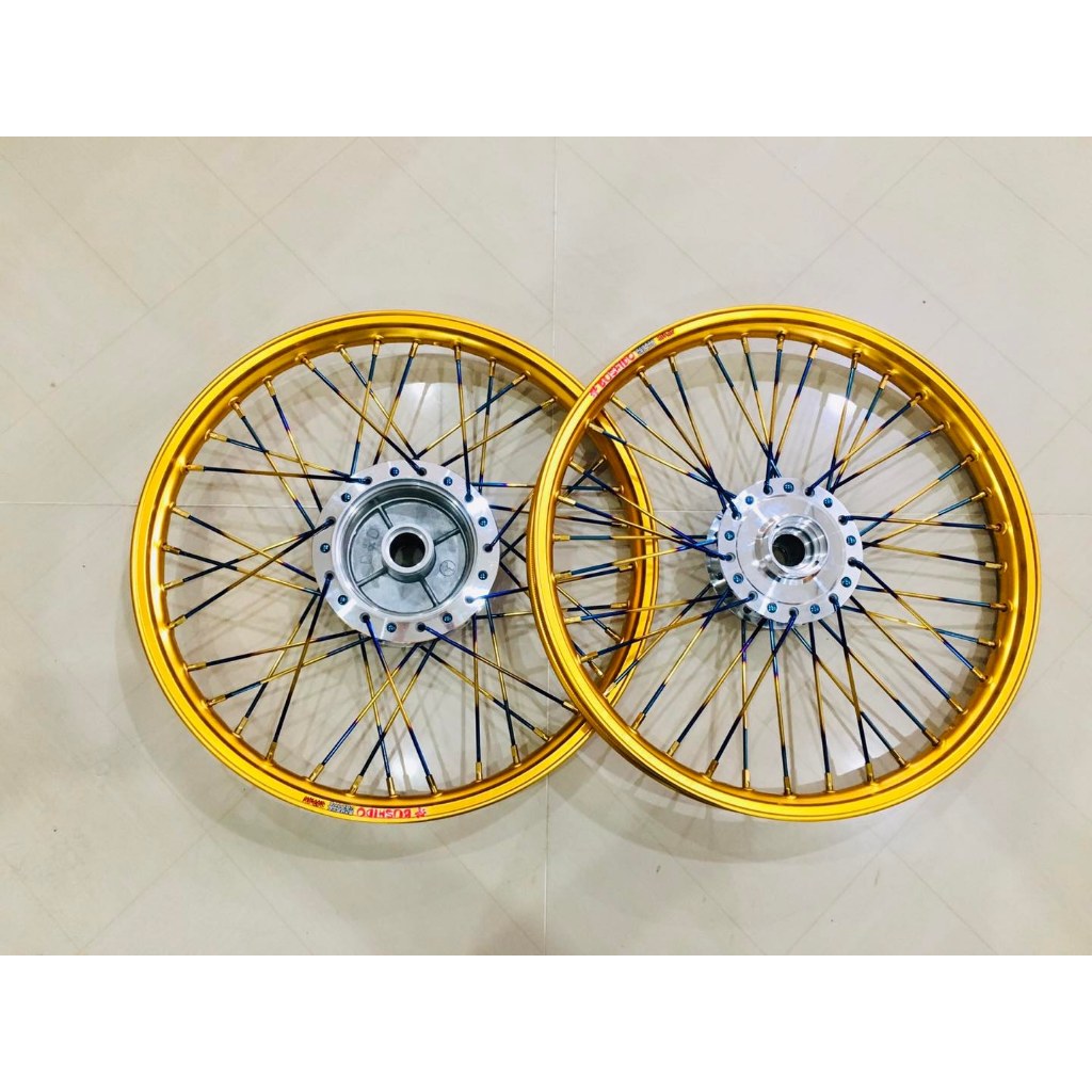 ชุดล้อพร้อมสานสีทองพร้อมสานขอบล้อบันไซ BANZAI 1คู่แท้ รุ่น เวฟ110 i เวฟ110 i new-เวฟ125 i ปลาวาฬเวฟ1