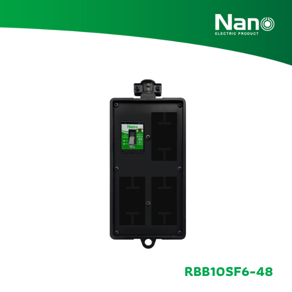 NANO บล็อคยางเปล่า 4x8" ใส่เต้ารับได้ 6 ช่อง + เซฟตี้เบรกเกอร์ 10A (1 ชิ้น/กล่อง) รุ่น RBB10SF6-48