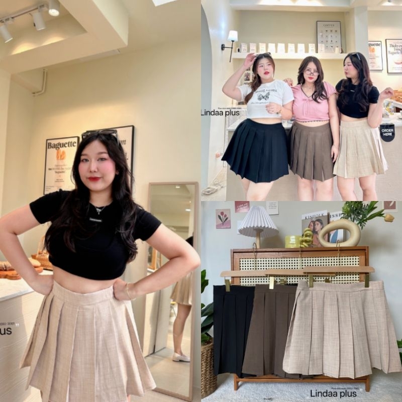 กางเกงกระโปรงจีบรอบ เอว32-48" สม็อคหลัง ผ้าสโนลนุ่ม สาวอวบอ้วน Plussize