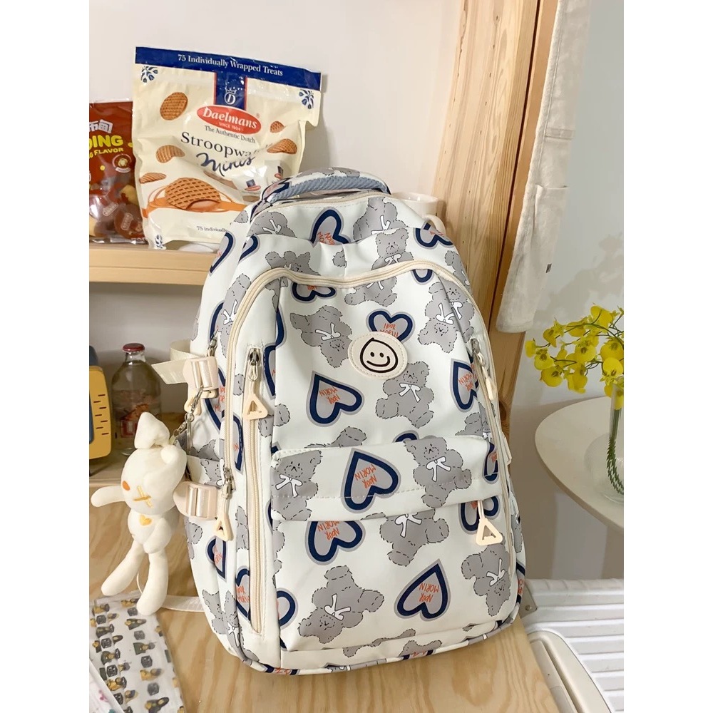 กระเป๋า เป้ลายหมีหัวใจ🧸 พร้อมส่งแล้ว กระเป๋านักเรียน นักศึกษา ทรงน่ารัก เกาหลี เกาใจ สุดๆ กระเป๋าเป้ แฟชั่น