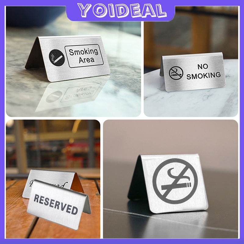 ป้ายจองสแตนเลส 3pcs ป้ายจองโต๊ะ ป้ายตั้งโต๊ะ  2 ด้าน ป้าย Reserved/No Smoking ขนาด 10 x 6 ซม ป้ายห้ามสูบบุหรี่