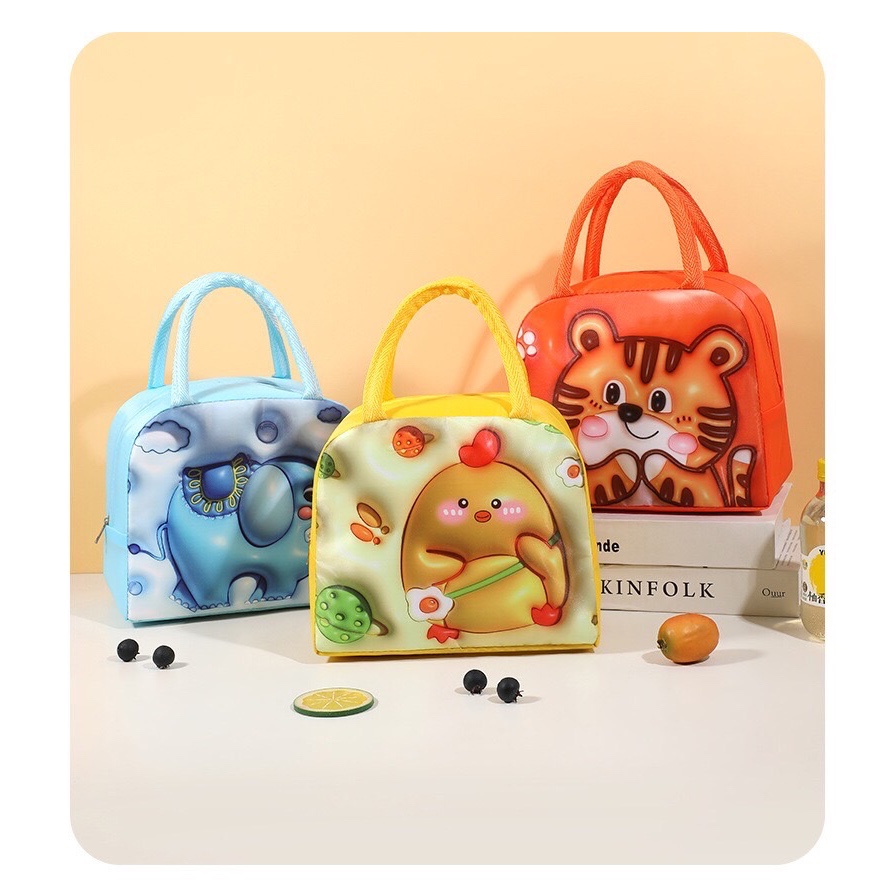 กระเป๋าเก็บอุณหภูมิ ทรงเตี้ยเปิดปิดด้วยซิป ลายการ์ตูน3Dน่ารัก​