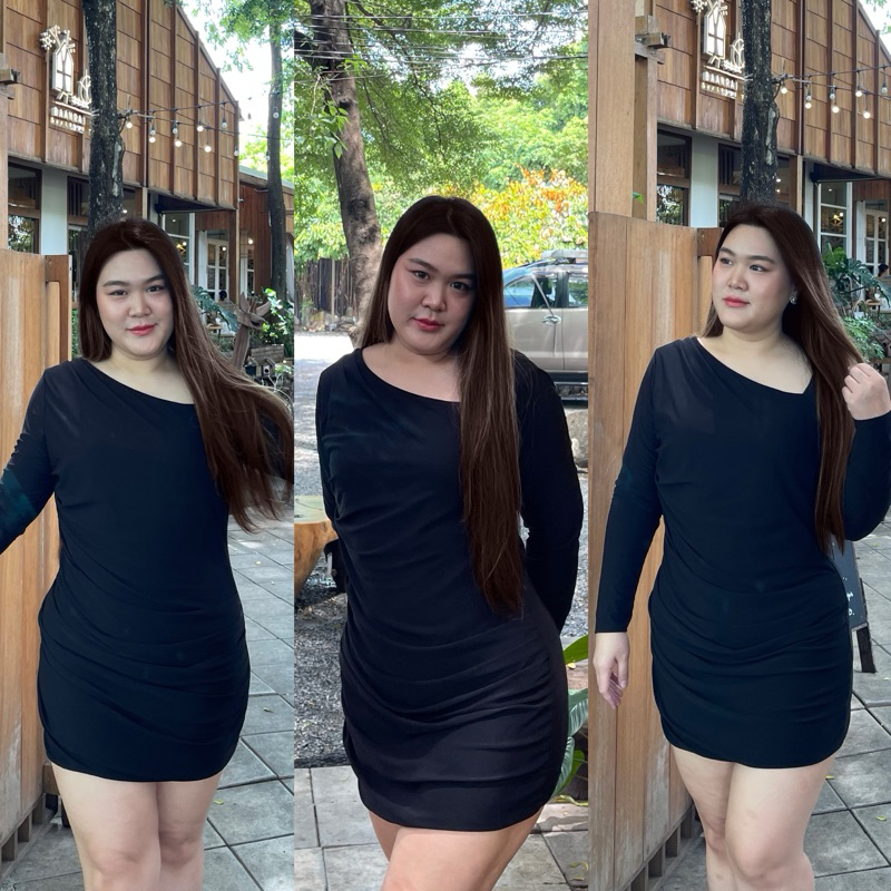 เดรสสาวอวบ เดรสคอเว้า เดรสคอปาด Amanda dress