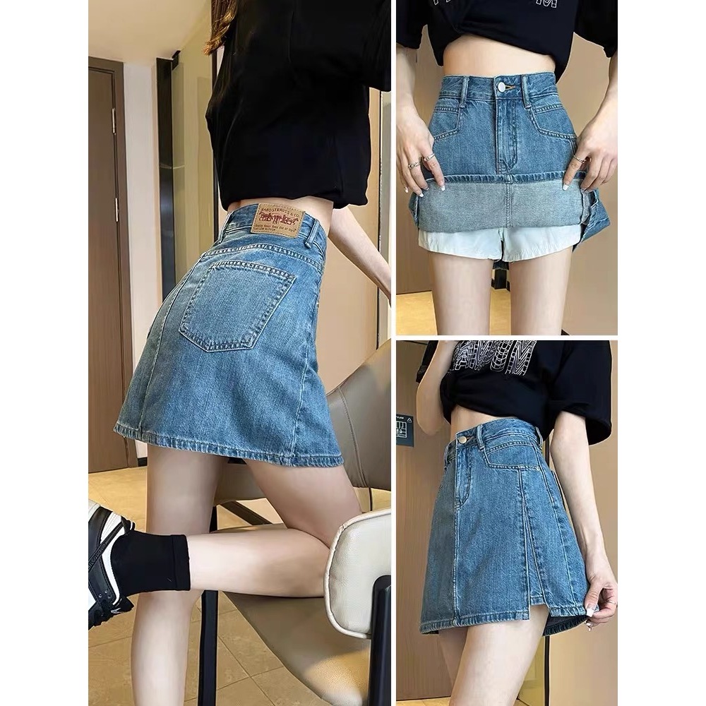 Beautified กระโปรงยีนส์มีซับใน กระโปรงยีนส์ทรงเอ ผ้าข้าง Mini Skirt V04