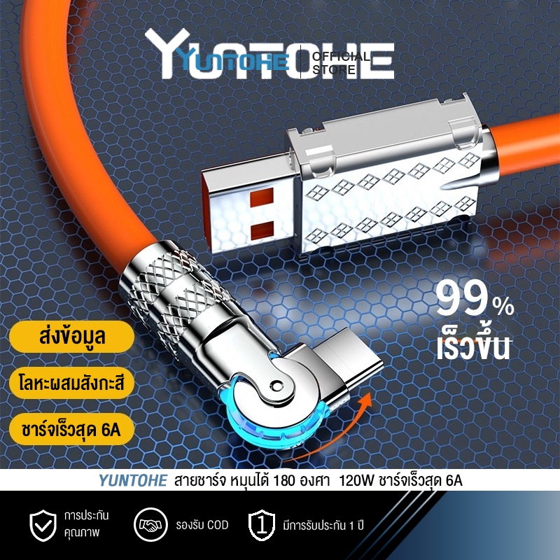 สายเคเบิลข้อศอก หมุนได้ 180° สายชาร์จ หมุนได้ 180 องศา ชาร์จเร็ว 180 องศา° สายชาร์จ 120W 6A แบบหมุนได้ ชาร์จเร็วมาก