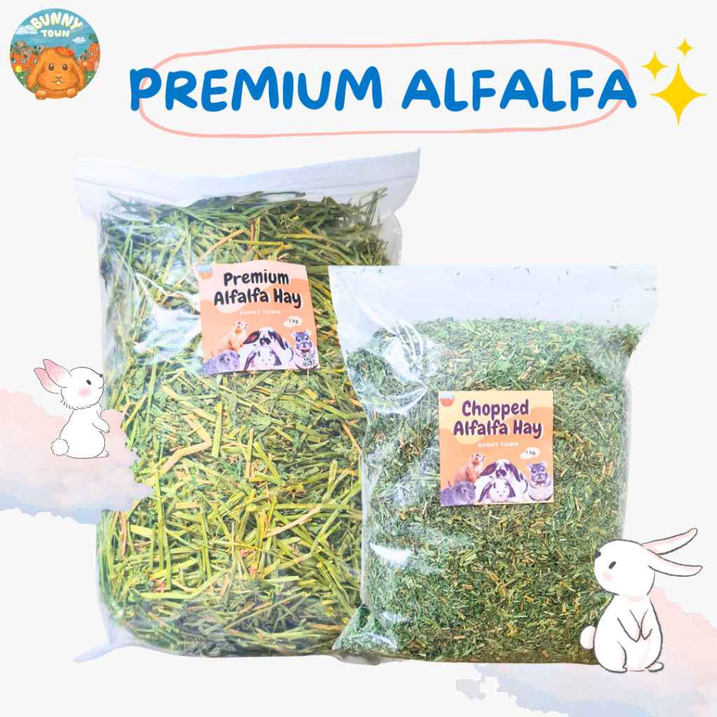 อัลฟาฟ่าพรีเมียมร่อนฝุ่นอย่างดี แบบสับและแบบก้าน (1kg) หอมฟุ้ง กระต่ายเด็กกินง่าย