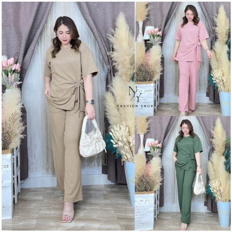 พร้อมส่ง.2 pieces set ชุดเซ็ตขายาว+เสื้อรูดข้างสาวอวบ Free size;32 - 46 นิ้ว.เป็นผ้ายืดท็อฟฟี่เนื้อดีมีนํ้าหนัก