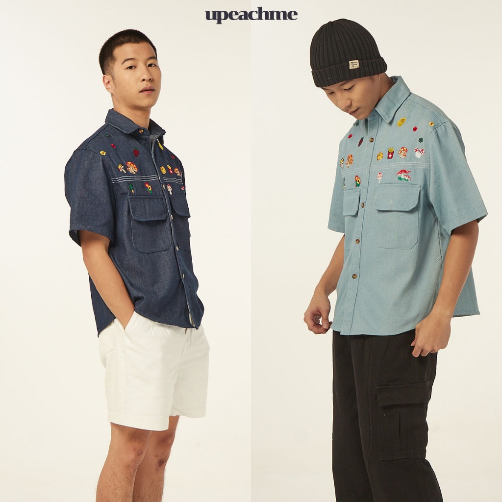 *มีส่งด่วน* urboyclub(K5) MARIO JEAN SHIRT (M-XL) เสื้อเชิ้ตยีนส์แขนสั้นปักลายผู้ชาย เชิ้ตคอปกแขนสั้นปักลายการ์ตูน