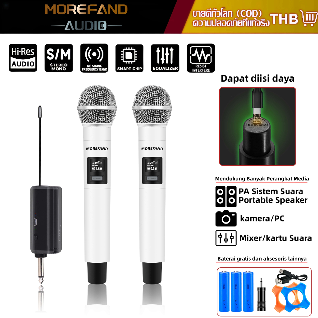 ไมโครโฟนไร้สาย ไมโครโฟนแบบใช้มือถือ ระยะทางรับ UHF 2.4Gชาร์จไม่มีการรบกวน เวทีวงดนตรีประสิทธิภาพใช้