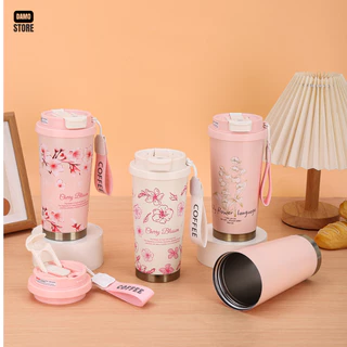 แก้วกาแฟ แก้วน้ำ 500ml. สแตนเลส 316 กระบอกน้ำ กระติกน้ำ Lily of the Valley B0161