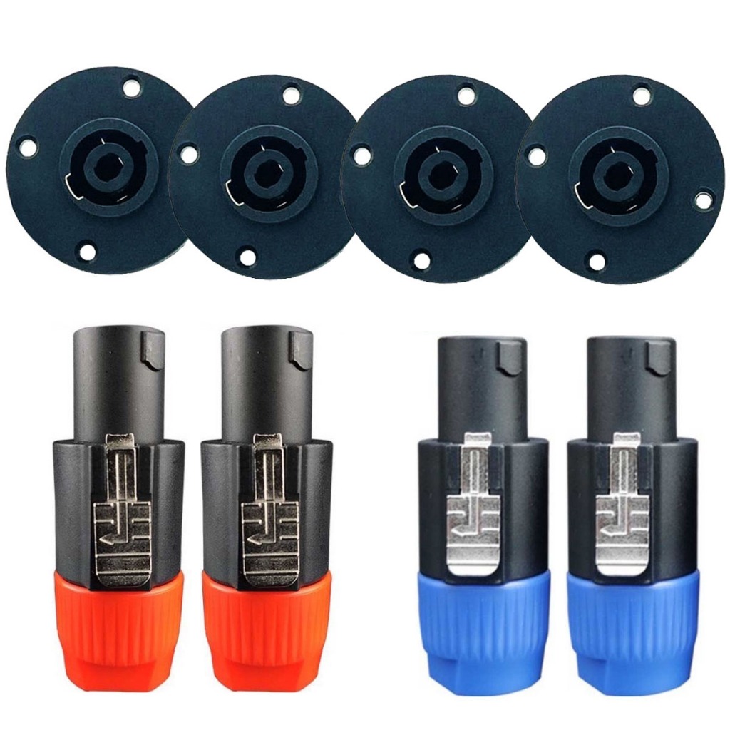 PT SHOP ปลั๊กสเปคคอนผู้+สเปคคอนตัวเมียกลมใหญ่ ปลั๊กสเปคคอนตัวผู้ แบบหมุนล็อค สำหรับต่อสายลำโพง สีน้ำเงิน-สีส้ม