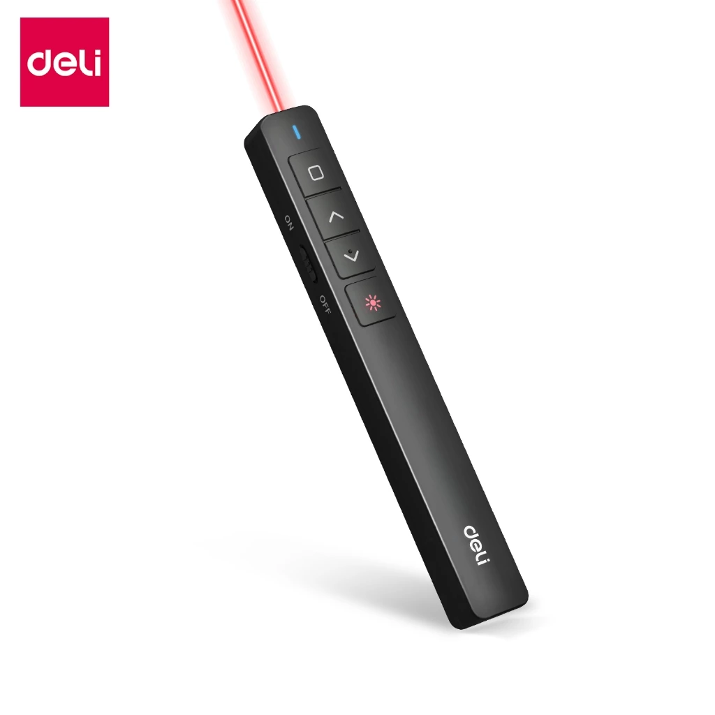 Deli ปากกาเลเซอร์ ปากกาพอยเตอร์ เลเซอร์แดง ไร้สาย มีที่เก็บ USB แม่เหล็ก กดเลื่อนสไลด์ได้ Laser Pointer