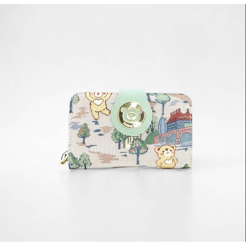 Henneybear HW-111 ลายLondon  กระเป๋าสตางค์ กระเป๋าใส่เงิน กระเป๋าใส่บัตร ใบกลางสีเขียวพาสเทล สีสวย