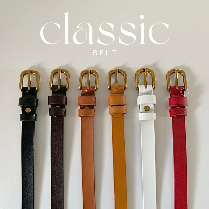 (ร้านไทย—มีพร้อมส่งค่ะ) เข็มขัดผู้หญิง classic belt งานหนังวัว อะไหล่ทอง (มีทั้งหมด 6 สี) | justmoment
