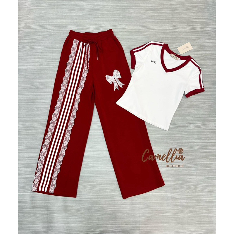 เซ็ตเสื้อ+กางเกงขายาวงาน 2 ชิ้น งานป้าย Camelia Boutique