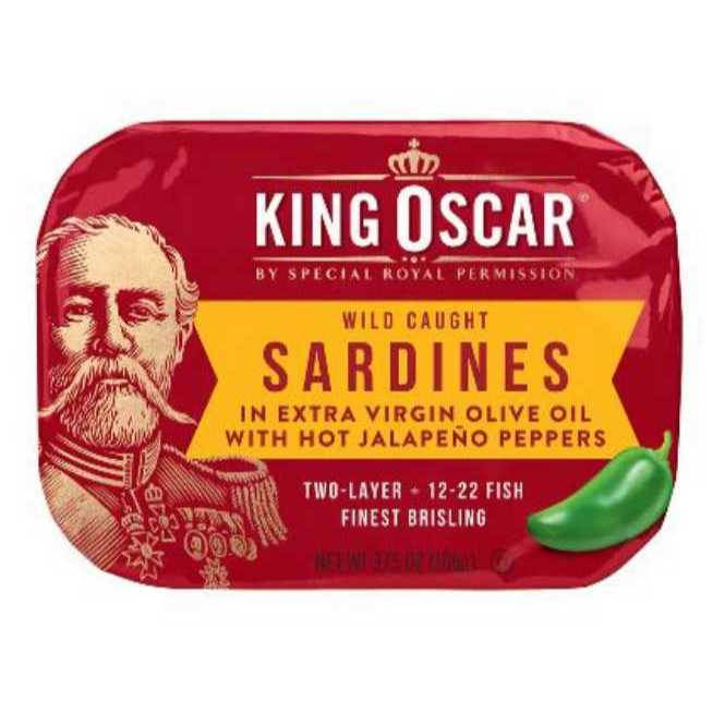 King Oscar, Wild Caught Sardine, In Extra Virgin Olive Oil with Hot Jalapeno Peppers, Hot, Two Layer