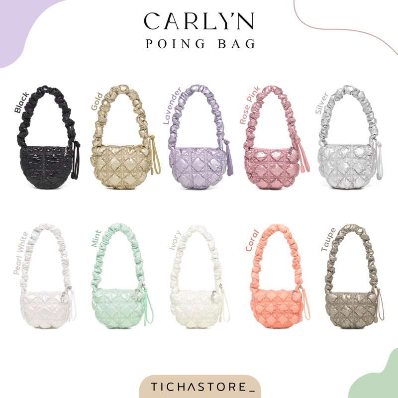 (พร้อมส่ง) Carlyn รุ่น Poing Glaze/Glow Bag สี Silver/Rose Pink/Gold/Black/Ivory/Pearl White ของแท้จากเกาหลี
