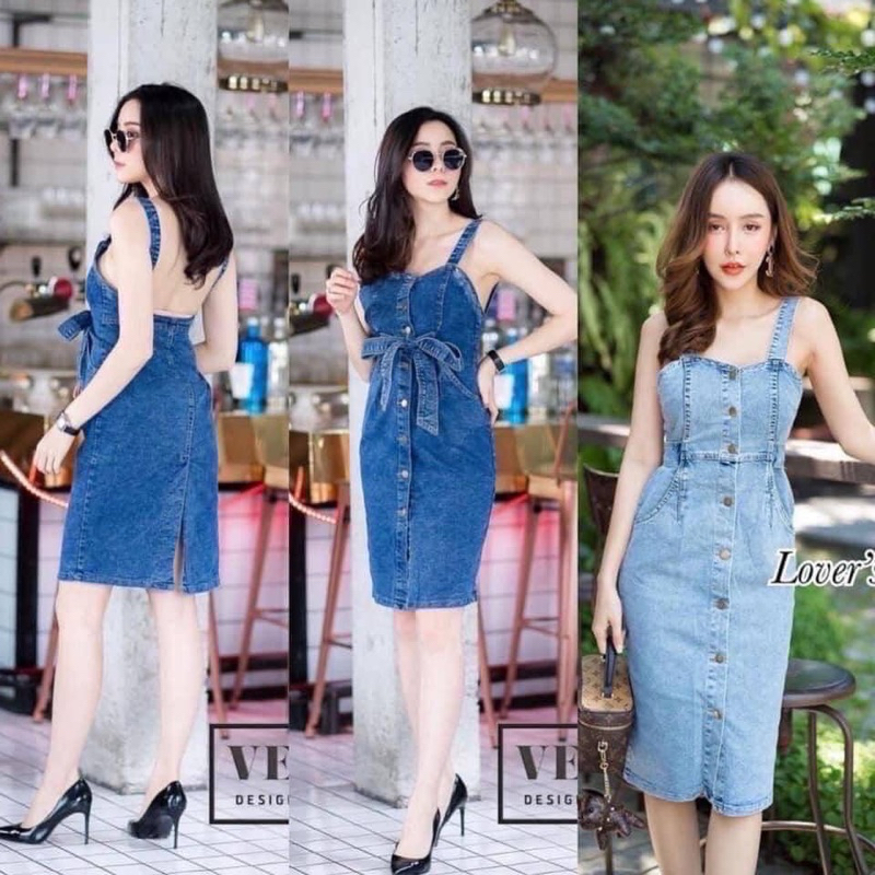 เดรสยีนส์สายเดี่ยวโชว์หลัง ทรงสวยสุดฮิตจ้าาาา